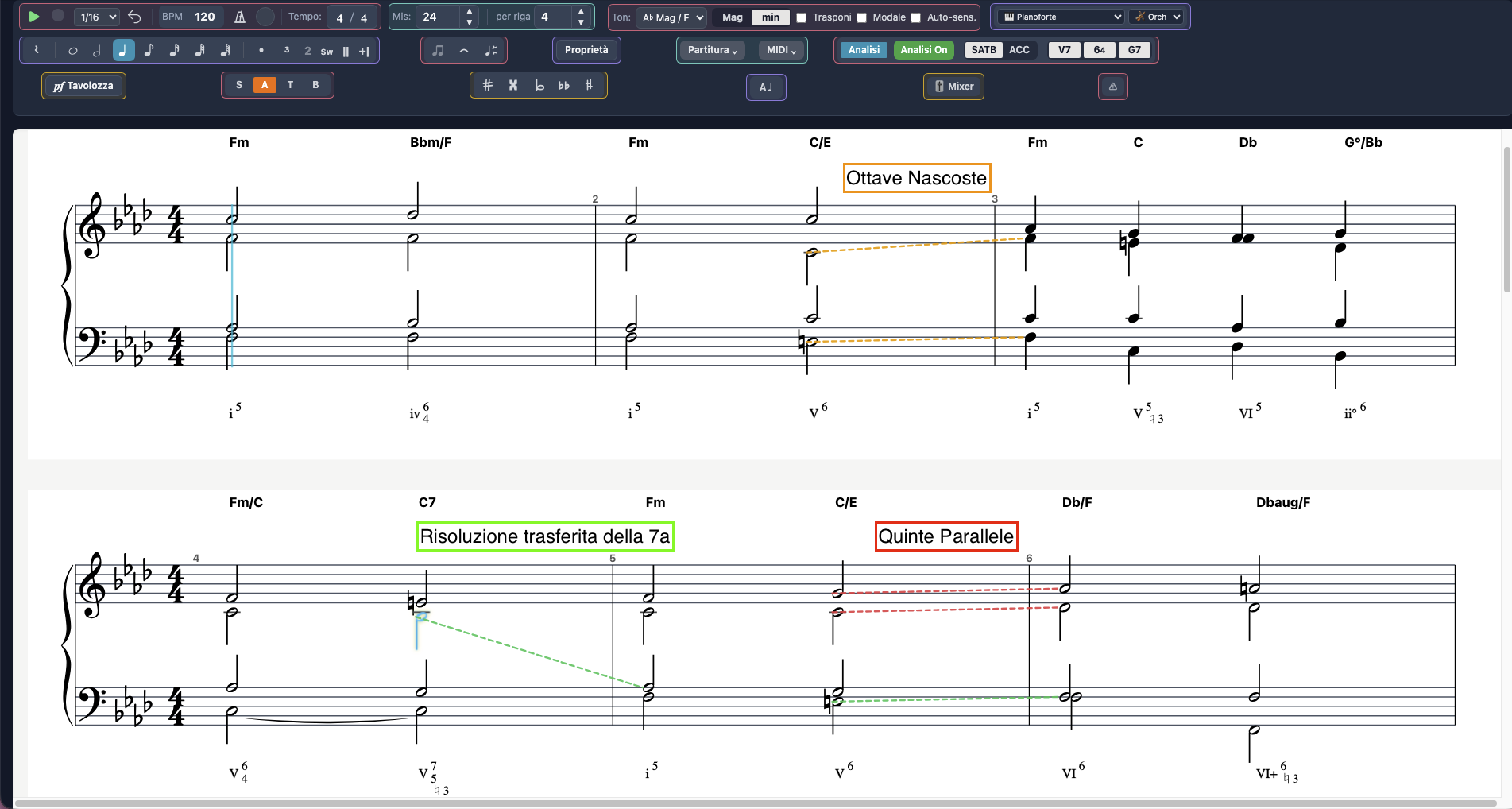 Voice-leading con linee colorate
