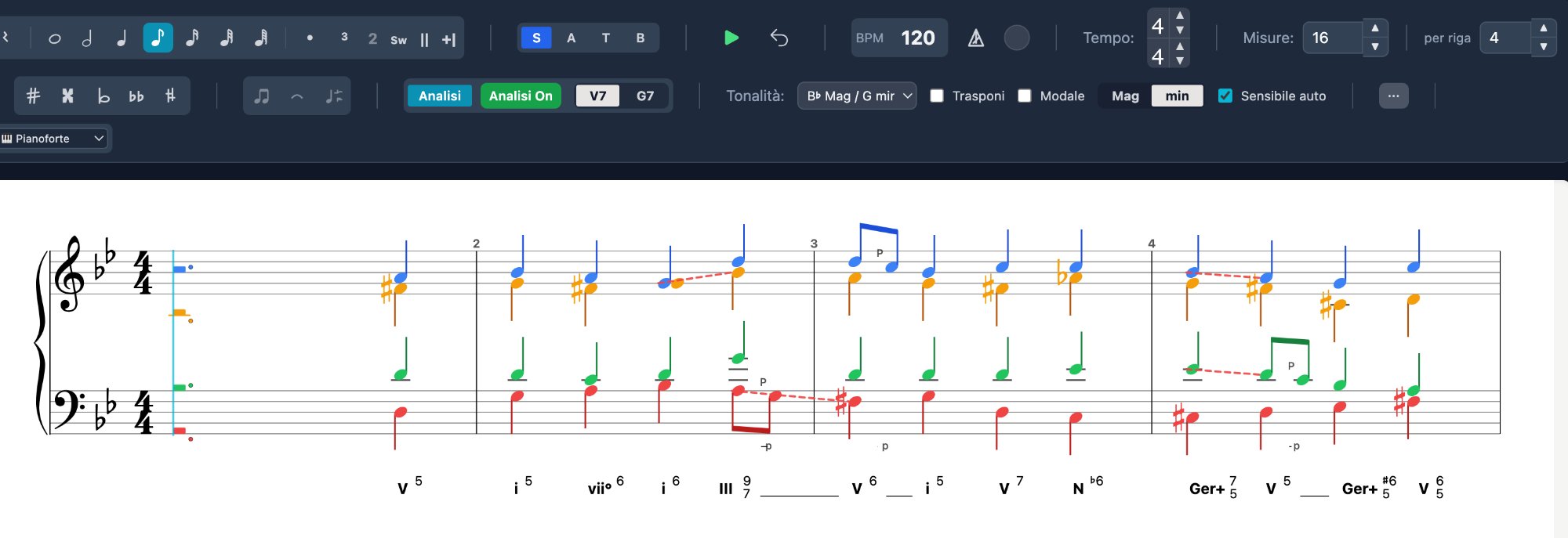 Voice-leading con linee colorate