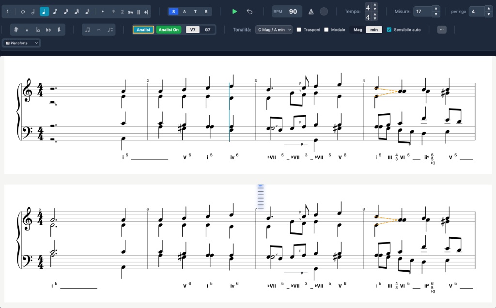 Harmony Tutor — partitura SATB con analisi armonica